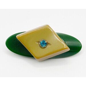 Signed ST Handcrafted Bakelite‎ Rhinestone Pin Brooch